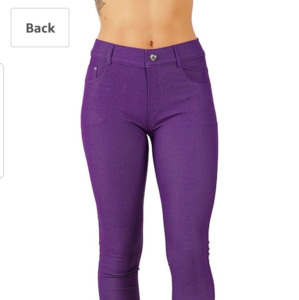 Jean Look Jeggings Tights Slim Fit Pull Up Pants - Picture 1 of 4